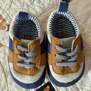Camel and Blue Baby Shoes